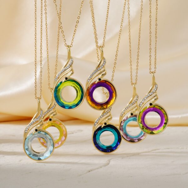 Wholesale New Amazon European and American Cross-border Fashion Colorful Crystal Necklace Niche Design Fashion Simple Women's Necklace