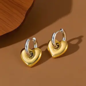 E0300-Color-Block Heart Earrings- Gold
