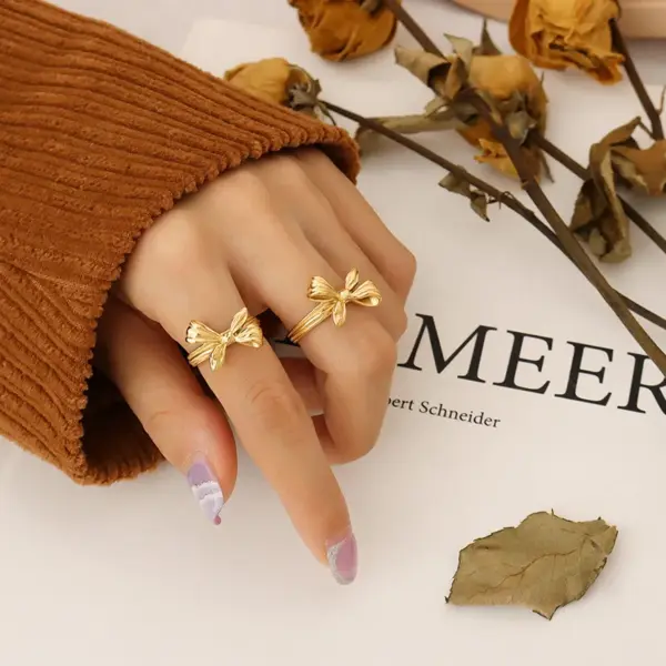 Wholesale PVD Coated Real Gold Plated 18K Gold Bow Knot 304 Stainless Steel Fashion Waterproof Non Tarnish