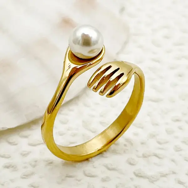 Wholesale Ion Plating (IP) 14K Gold Real Gold Plated Round Palm 304 Stainless Steel Elegant Baroque Style Modern Style Waterproof Non Tarnish Rings