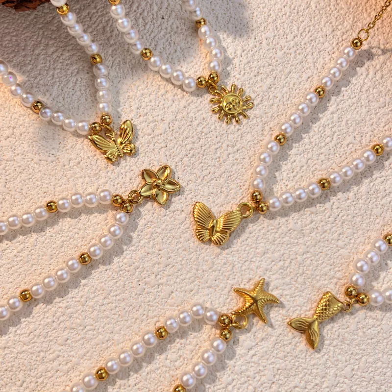 Wholesale PVD Coated Real Gold Plated 18K Gold Sun Star Butterfly 304 Stainless Steel Elegant Waterproof Non Tarnish 304 Stainless Steel Pendant Neckl
