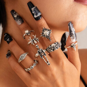 Wholesale Halloween dark punk style skull ring set