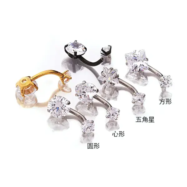 316L Stainless Steel Zircon Belly Rings Star Inlay 18K Real Gold Plated Women'S