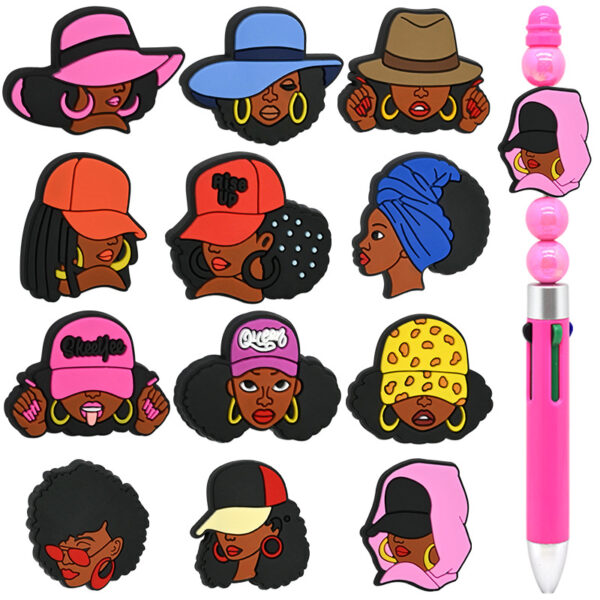 Wholesale Random 100pcs Black Girl Beaded PVC Soft Rubber Beads