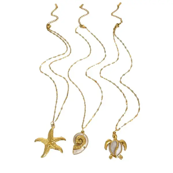 Wholesale 316L Stainless Steel Tortoise Starfish Conch Waterproof Non Tarnish Surgical Steel Marine Style Pendant Necklace For Women's