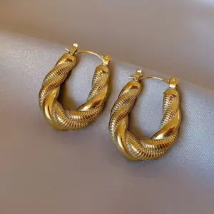 PVD Coated Real Gold Plated 18K Gold Twist Titanium Steel Simple Style Classic Style Waterproof Non Tarnish Ear Studs