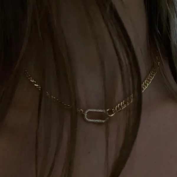 18K Gold Plated Copper Electroplating PVD Coated Zircon Geometric Cuban Link Chain Curb Chain Necklace