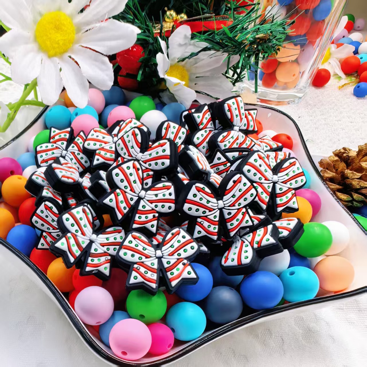 Wholesale 2D Christmas Cartoon Focus Beads DIY Silicone Beads