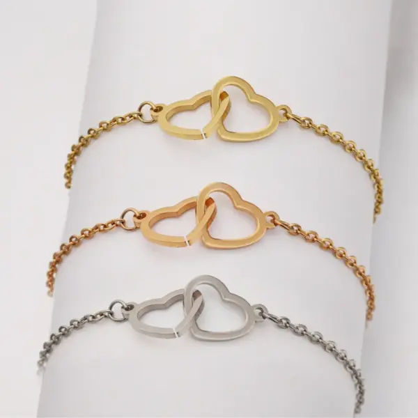 Wholesale PVD Coated 18K Gold Real Gold Plated Heart Shape Stainless Steel Sweet Waterproof Non Tarnish 304 Stainless Steel Bracelets