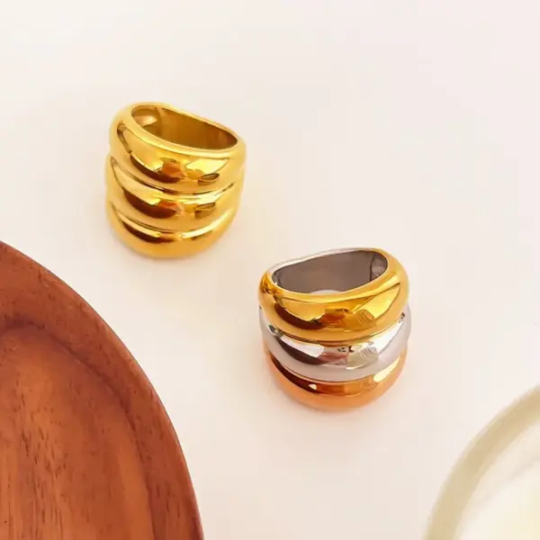 304 Stainless Steel Color Block Ion Plating (IP) Real Gold Plated Nordic Style Exaggerated Waterproof Non Tarnish Irregular Multicolor Rings