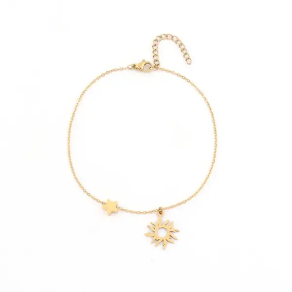 Wholesale 1 Piece Casual Simple Style Sun Star 201 Stainless Steel 304 Stainless Steel Waterproof Non Tarnish PVD Coated Real Gold Plated Women's Anklet