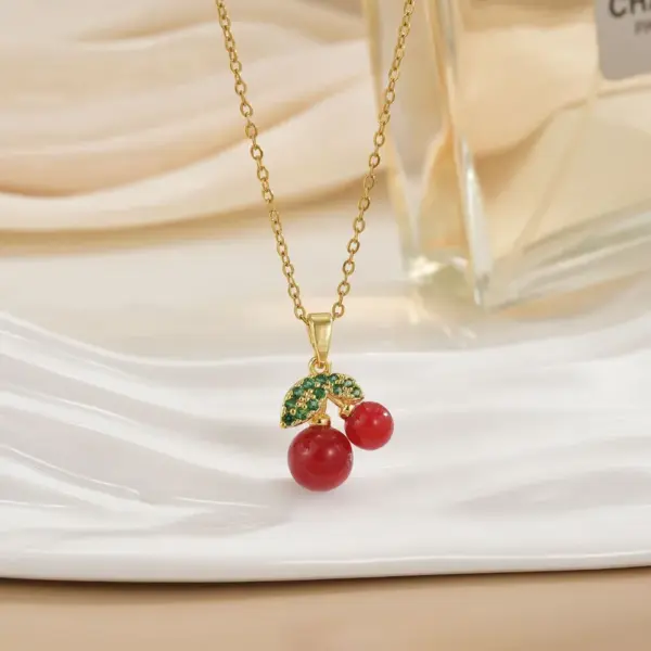 Wholesale Jewelry Cute Sweet Cherry Copper Plating Pendant Necklace Cable Chain
