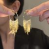 Wholesale Metal Cold Style Exaggerated Tassel Earrings European and American Design Sense Fashion Retro Earrings Personalized Light Luxury Long Earrings