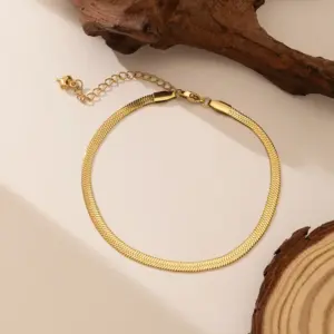 Qyb87 4mm Blade Chain Anklet / Gold