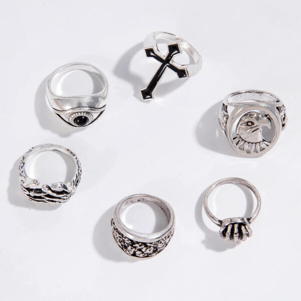 Wholesale Punk style cross skull ring set