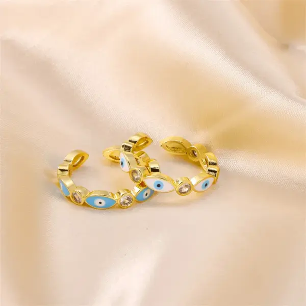 Wholesale Copper 18K Gold Plated Casual Vintage Style Cool Style Enamel Plating Inlay Eye Rhinestones Open Rings