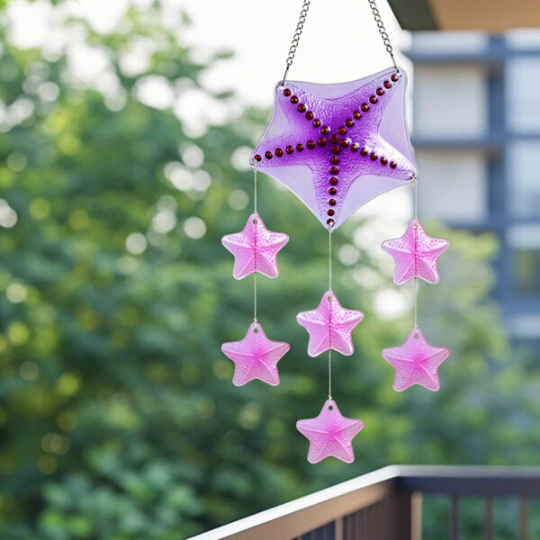 Wholesale Cross-Border New Product Stained Glass Wind Chime Ocean Turtle Sailboat Starfish Pendant Creative Iron Art Home Courtyard Pendant