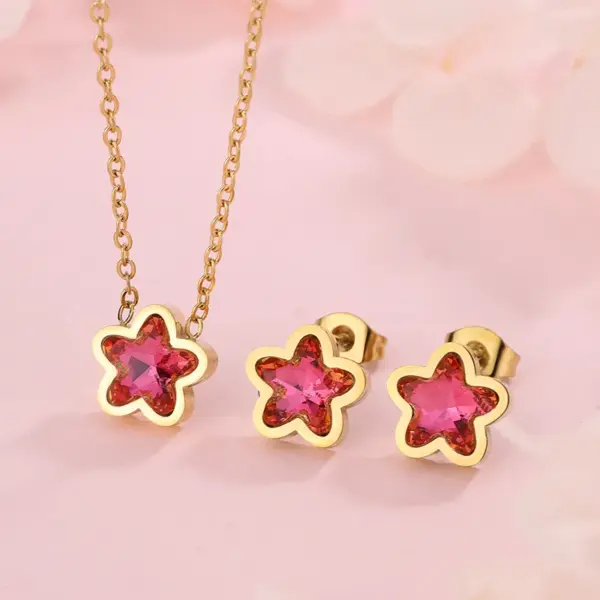 Wholesale 304 Stainless Steel Glass Star Ion Plating (IP) Artificial Rhinestones 18K Gold Plated Simple Style Classic Style Streetwear Waterproof Non Tarnish Inlay Multicolor-Golden Yellow Jewelry Set