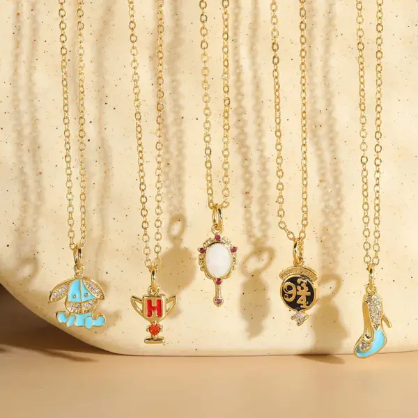 Wholesale Elegant Luxurious Classic Style Geometric Letter High Heel Copper Enamel Plating Inlay Zircon 14k Gold Plated Pendant Necklace