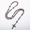 Wholesale Wooden Beads Black Gallstone Cross Religious Women's Necklace Wishing Pendant Long Rosary Necklace