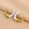 Wholesale C Shape Imitation Pearl Titanium Steel Fashion Earrings