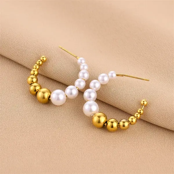 Wholesale C Shape Imitation Pearl Titanium Steel Fashion Earrings