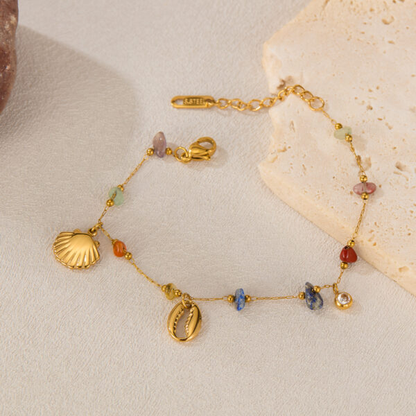 Wholesale OPK Europe and the United States INS niche marine style high sense bracelet women's stainless steel shell all-match colored stone titanium steel jewelry