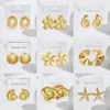 304 Stainless Steel Flower PVD Coated Real Gold Plated 18K Gold Vintage Style Simple Style Waterproof Non Tarnish Ear Studs