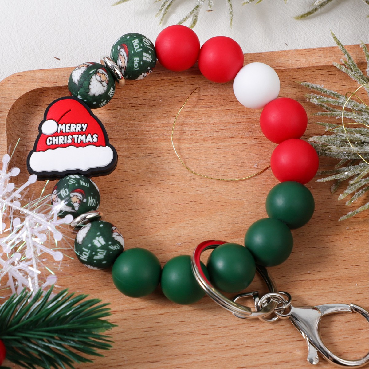 Wholesale Christmas Cute Silicone Beaded Keychain Bag Pendant Aessories Christmas Gift