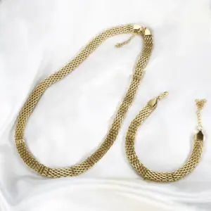 Wholesale PVD Coated Real Gold Plated Solid Color Titanium Steel Fashion Waterproof Non Tarnish Bracelets Necklace