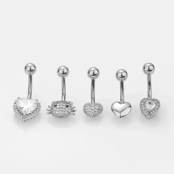 1 Piece Belly Rings Simple Style Classic Style Heart Shape Cat 316L Stainless Steel Waterproof Non Tarnish Surgical Steel Zircon Rack Plated 14K Gold Plated Belly Rings