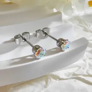 Steel Color with AB Zirconium 2mm Pair