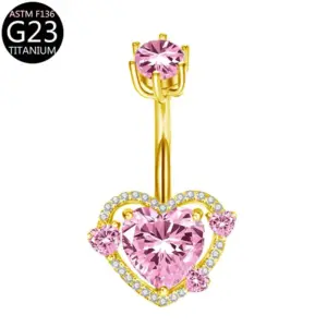 Gold-Pink Zirconium-Six-Claw Heart Style