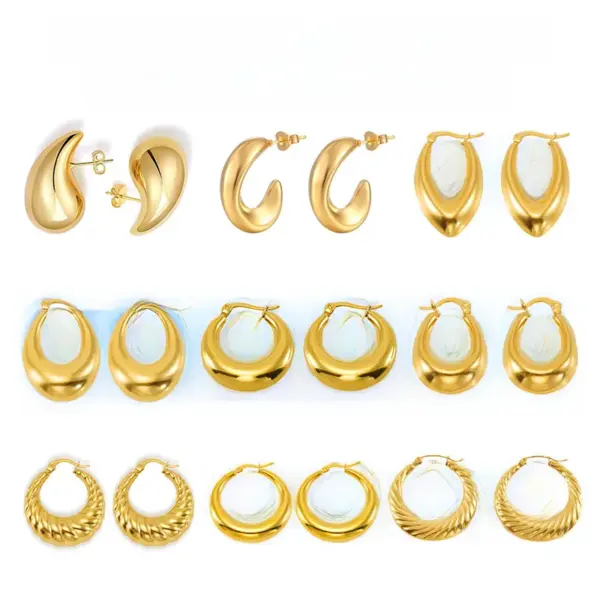 Wholesale Style Titanium Steel Hollow Earrings Vacuum Electroplating 18K Real Gold Stainless Steel Women's Light Earrings Simple Earrings