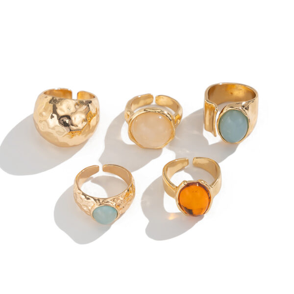 Wholesale Women's retro mixed-match stacking gemstone open ring set