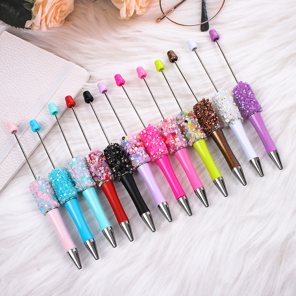 Wholesale DIY sequins beaded pen ins colorful resin ballint pen student gift pen can wear beads rotating cute pen