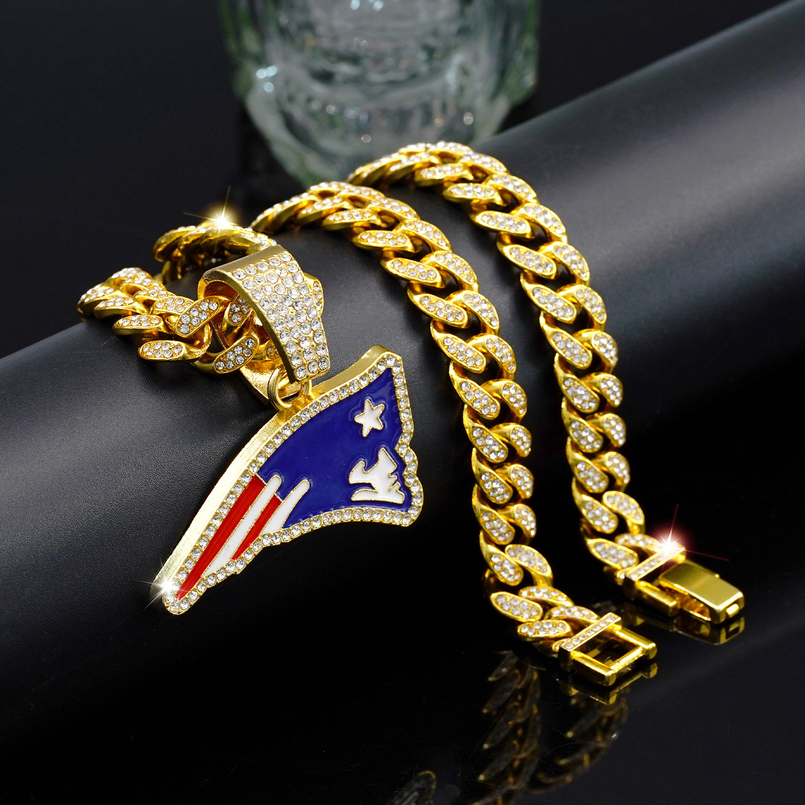 Wholesale Blue op Oil Team Hip Hop Pendant Full Diamond Cuban Necklace