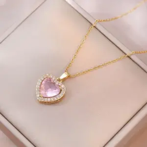 X3526-Pink Zirconia Love Necklace