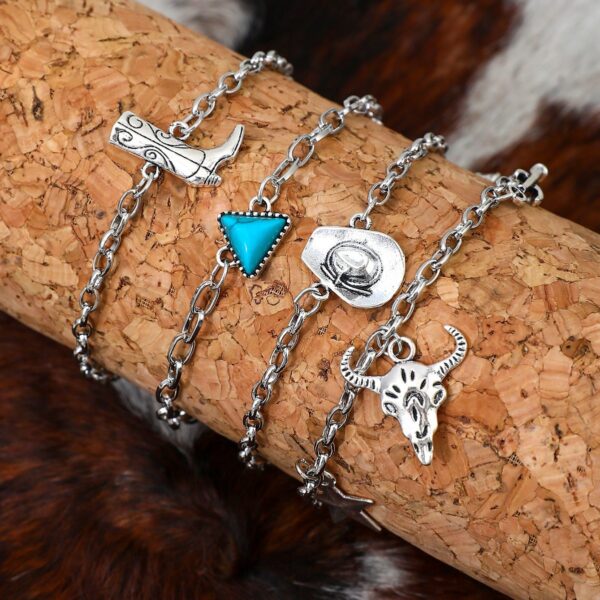 oly-b65883bb7f84c3863c47af23cef71e3f Wholesale Western Denim Style Vintage Denim Hat Tauren Boots Alloy Pendant Bracelet Imitation Turquoise Bracelet suit Women