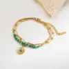 Retro Vacation Heart Shape Eye Stainless Steel Natural Stone Beaded Plating Inlay Zircon 18k Gold Plated Bracelets