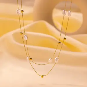 H1074【Oval Pearl Necklace Gold】