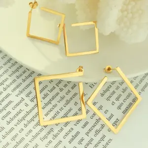 PVD Coated Real Gold Plated 18K Gold Square 304 Stainless Steel Fashion Waterproof Non Tarnish Earrings