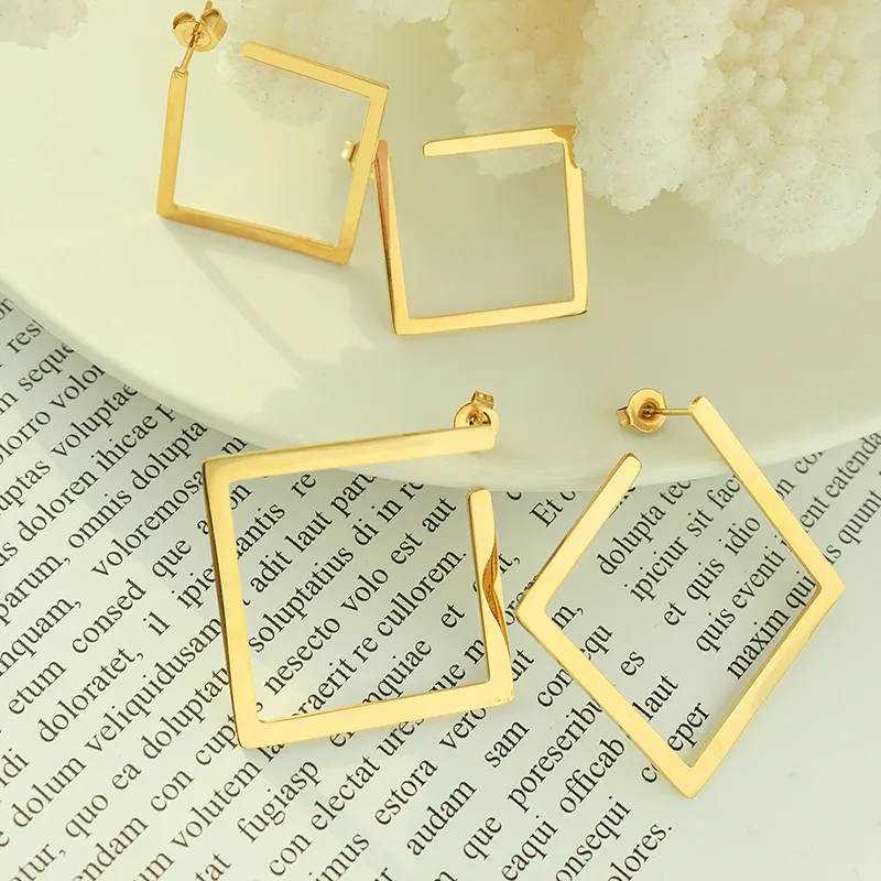 Wholesale PVD Coated Real Gold Plated 18K Gold Square 304 Stainless Steel Fashion Waterproof Non Tarnish Earrings