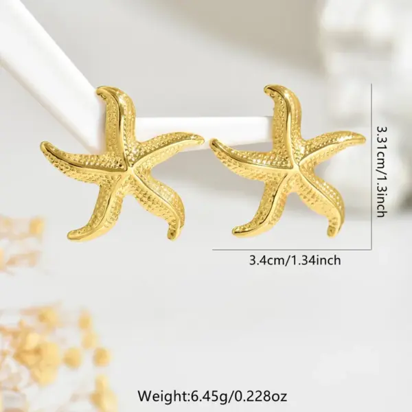 304 Stainless Steel Plastic Starfish Conch Shell Electroplating Imitation Gold Marine Style Irregular Multicolor-Golden Yellow Ear Studs