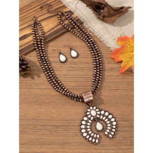 Wholesale European and American Retro Three-layer Flower Earrings Turquoise Earrings Western Style Exaggerated White Turquoise Necklace Jewelry suit