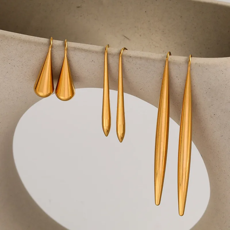 Wholesale PVD Coated 18K Gold Real Gold Plated Solid Color 304 Stainless Steel Simple Style Waterproof Non Tarnish Drop Earrings