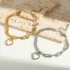 Wholesale 304 Stainless Steel Heart Shape PVD Coated 18K Real Gold Plated Elegant Waterproof Non Tarnish Plating Woven Chain Lobster Trigger Clasp Closure Bracelets