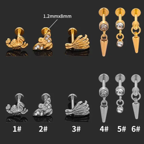 Wholesale 1 Piece Lip Rings Casual Simple Style Geometric Heart Shape Flower 316L Stainless Steel Waterproof Non Tarnish Surgical Steel Zircon Ion Plating (IP) 18K Gold Plated Lip Rings Ear Cartilage Rings & Studs Nose Rings & Studs