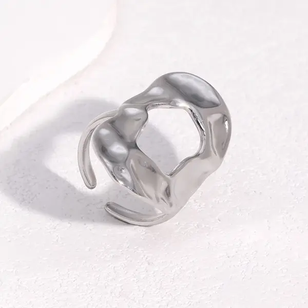 Wholesale 18K Gold Plated 304 Stainless Steel Vacuum Electroplating (In-Furnace) Open Ring Irregular Wide Version Titanium Steel Jewelry Non-Fading Simple Style For Women