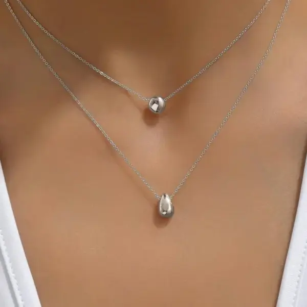 Ion Plating (IP) Real Gold Plated Water Droplets 304 Stainless Steel Simple Style Classic Commute Waterproof Non Tarnish Double Layer Necklaces